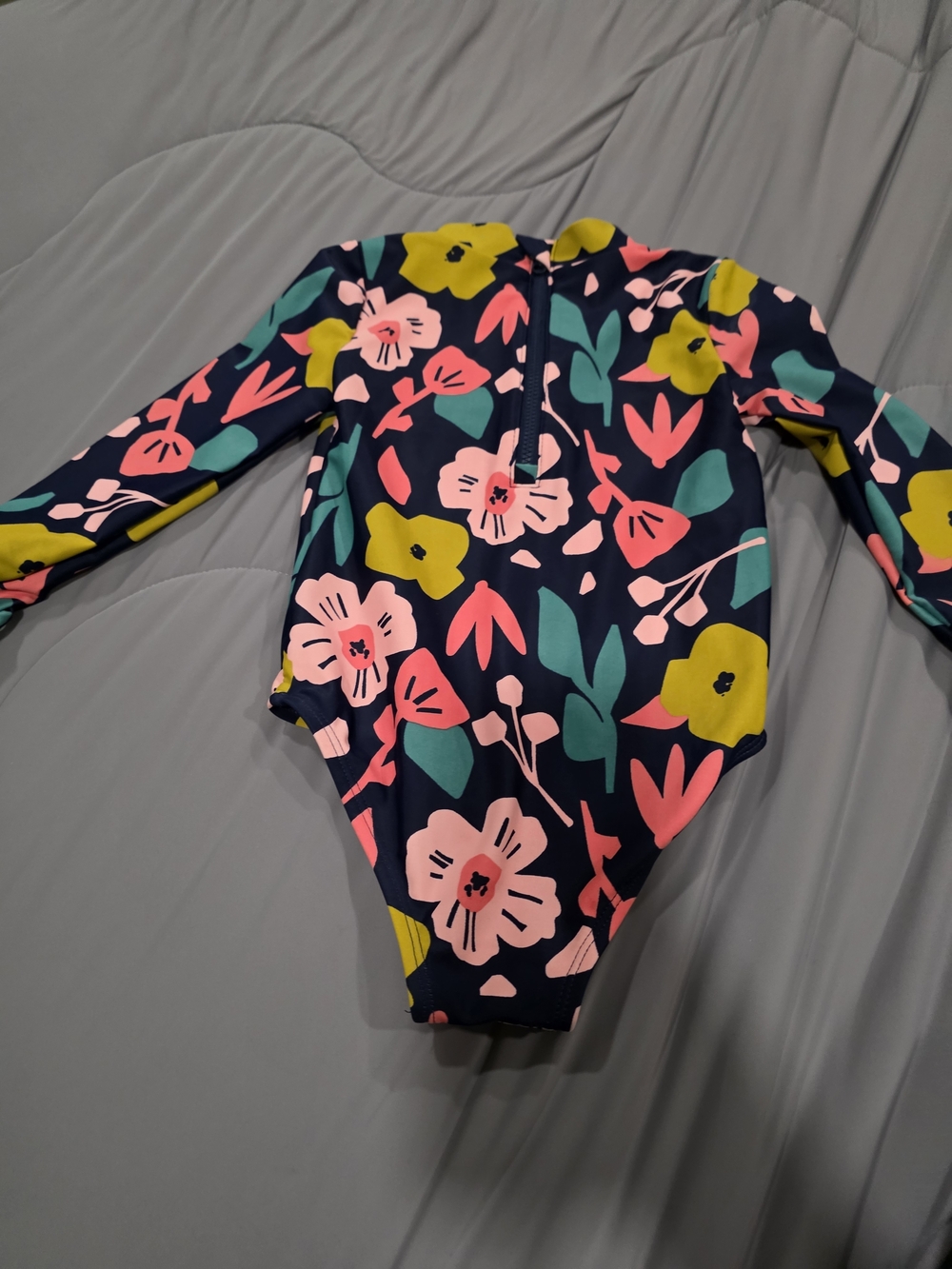 Girls Floral Long Sleeve One-Piece Swimsuit - Navy, Pink, Green, Yellow